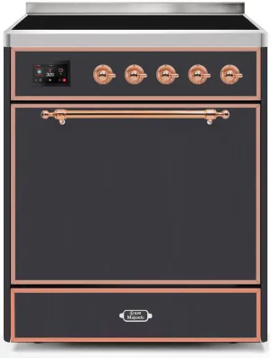 Ilve UMI30QNE3MGP Majestic Ii 30 Inch Electric Freestanding Range In Matte Graphite With Copper Trim