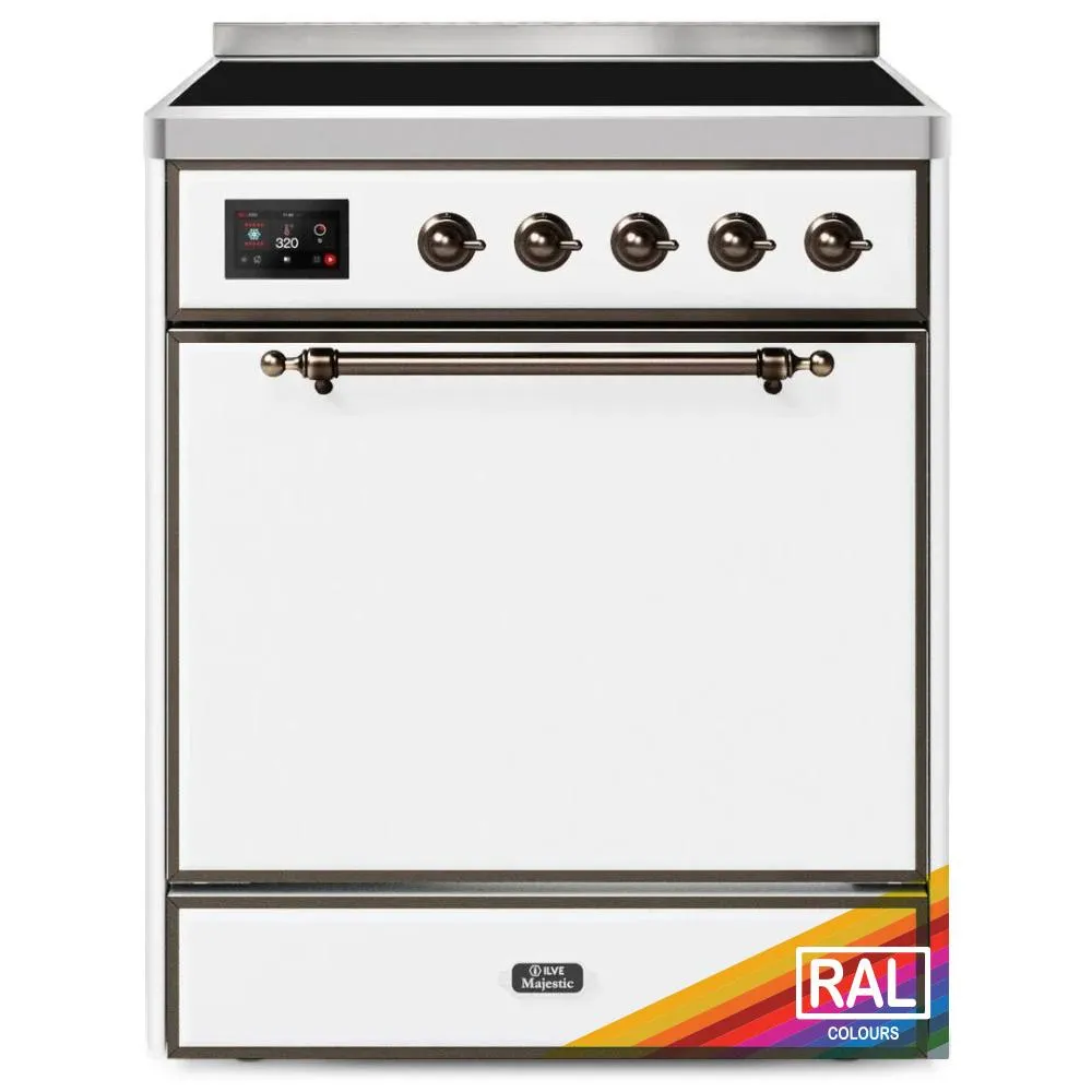 Ilve UMI30QNE3RAB Ilve Majestic Ii 30 Umi30Qne3Rab Freestanding Electric Range With Induction Single Oven With Solid Door In Ral Color With Bronze Knobs