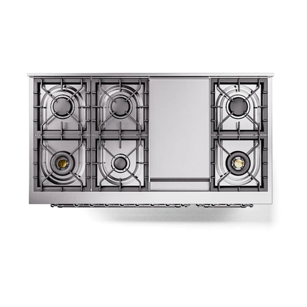 Ilve UN48FNMPBUCLP Ilve Un48Fnmpbuclp Nostalgie Ii Noblesse 48" Dual Fuel Range (8 Sealed Burners   Griddle, Liquid Propane, Triple Glass Door, Burgundy, Chrome)