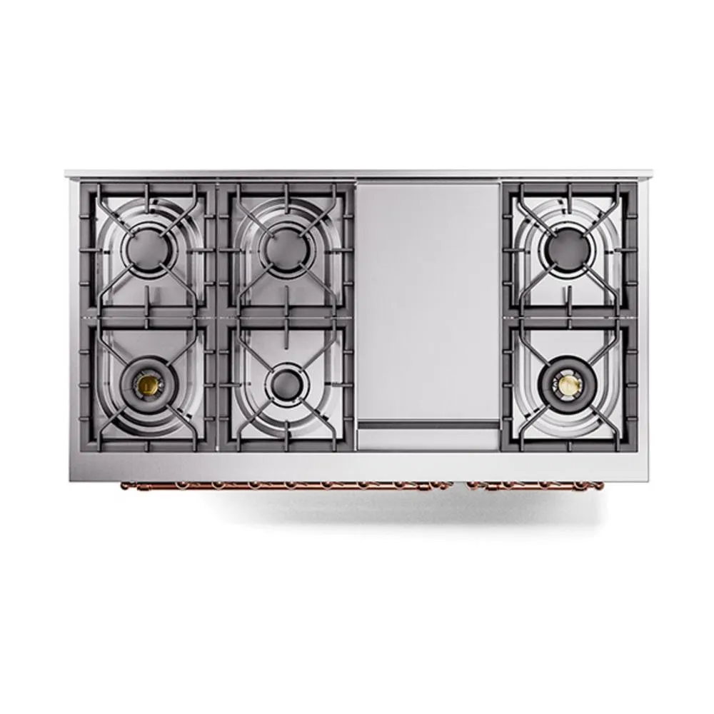 Ilve UN48FNMPBUP Ilve Un48Fnmpbup Nostalgie Ii Noblesse 48" Dual Fuel Range (8 Sealed Burners   Griddle, Natural Gas, Triple Glass Door, Burgundy, Copper)