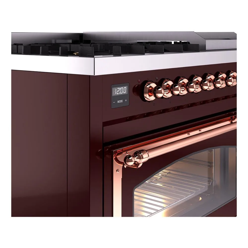 Ilve UN48FNMPBUP Ilve Un48Fnmpbup Nostalgie Ii Noblesse 48" Dual Fuel Range (8 Sealed Burners   Griddle, Natural Gas, Triple Glass Door, Burgundy, Copper)