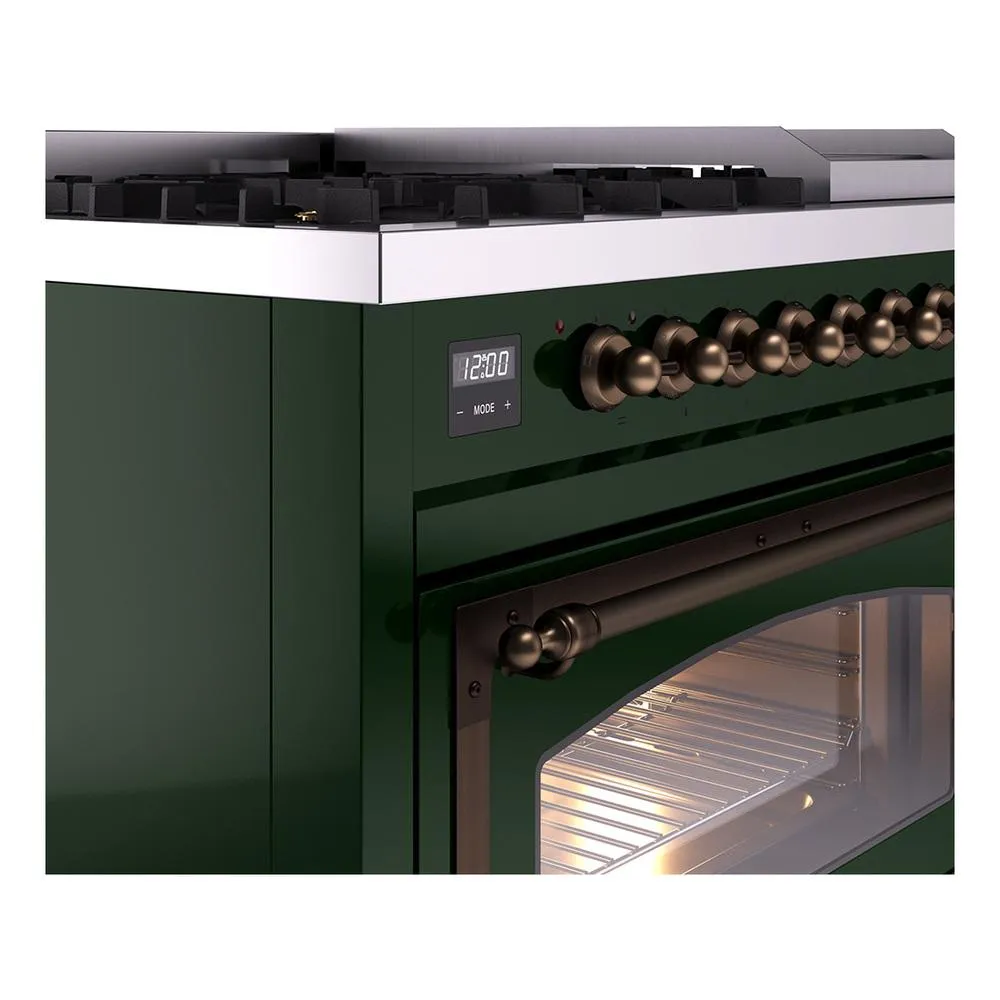 Ilve UN48FNMPEGBLP Ilve Un48Fnmpegblp Nostalgie Ii Noblesse 48" Dual Fuel Range (8 Sealed Burners   Griddle, Liquid Propane, Triple Glass Door, Emerald Green, Burnished)