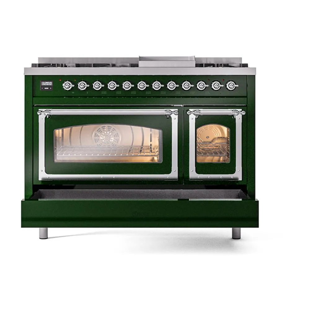 Ilve UN48FNMPEGCLP Ilve Un48Fnmpegclp Nostalgie Ii Noblesse 48" Dual Fuel Range (8 Sealed Burners   Griddle, Liquid Propane, Triple Glass Door, Emerald Green, Chrome)