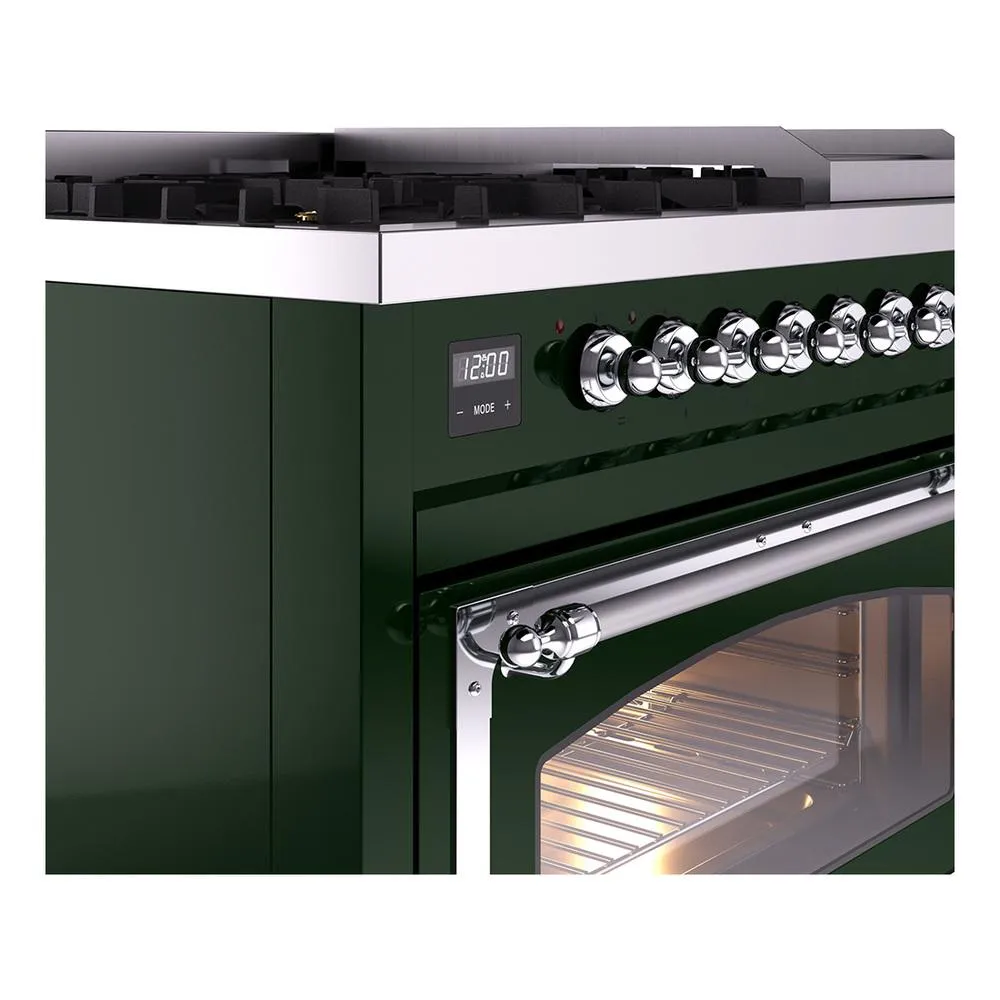 Ilve UN48FNMPEGCLP Ilve Un48Fnmpegclp Nostalgie Ii Noblesse 48" Dual Fuel Range (8 Sealed Burners   Griddle, Liquid Propane, Triple Glass Door, Emerald Green, Chrome)