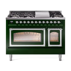 Ilve UN48FNMPEGCLP Ilve Un48Fnmpegclp Nostalgie Ii Noblesse 48" Dual Fuel Range (8 Sealed Burners   Griddle, Liquid Propane, Triple Glass Door, Emerald Green, Chrome)