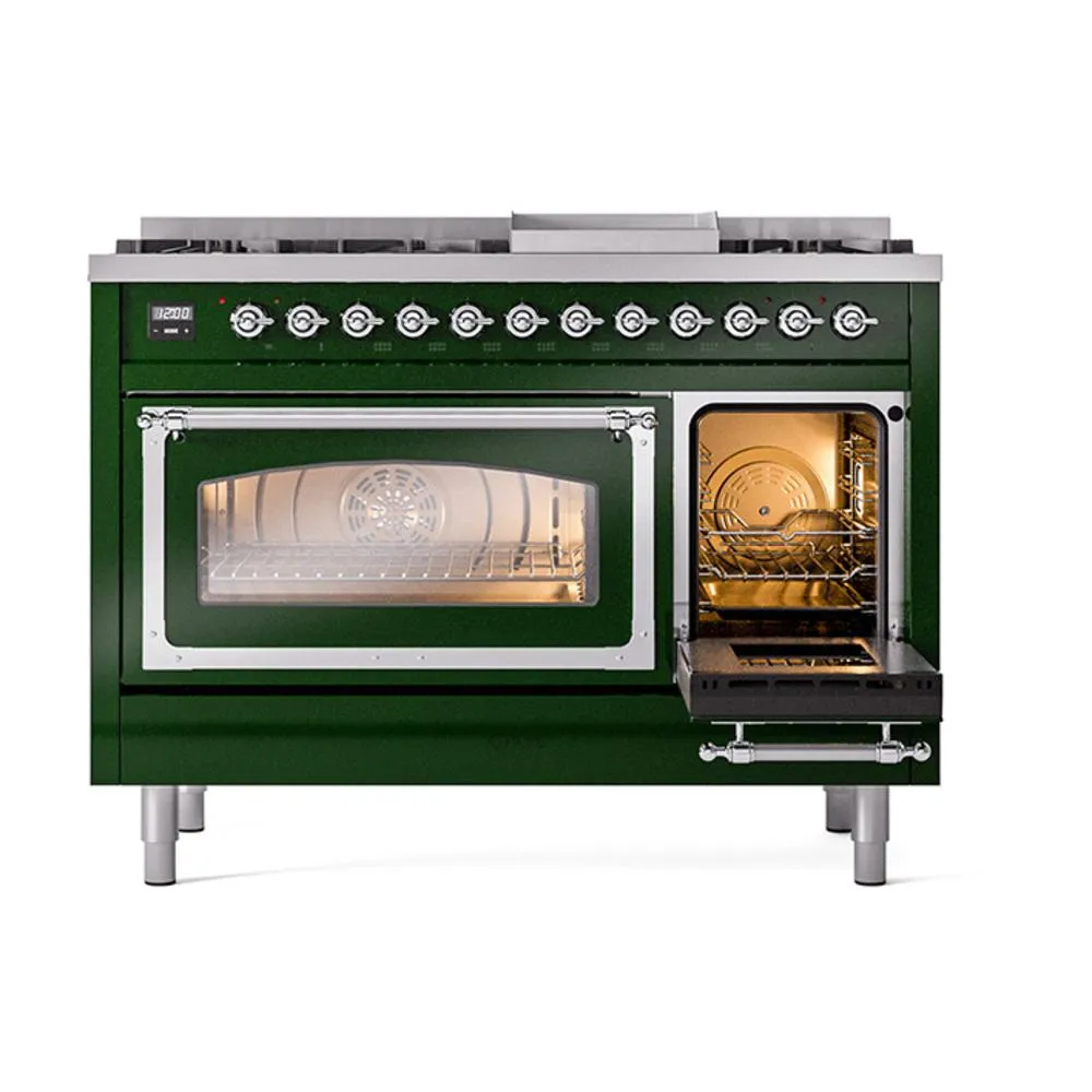 Ilve UN48FNMPEGCLP Ilve Un48Fnmpegclp Nostalgie Ii Noblesse 48" Dual Fuel Range (8 Sealed Burners   Griddle, Liquid Propane, Triple Glass Door, Emerald Green, Chrome)