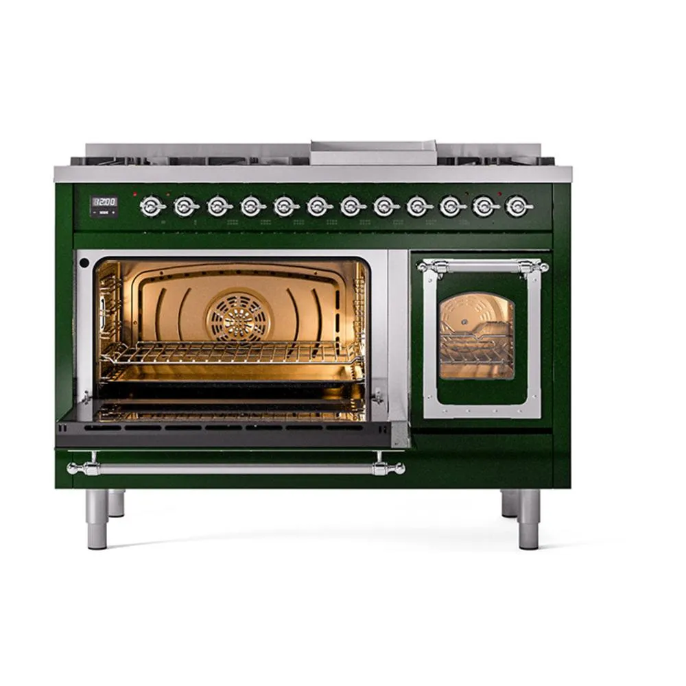 Ilve UN48FNMPEGCLP Ilve Un48Fnmpegclp Nostalgie Ii Noblesse 48" Dual Fuel Range (8 Sealed Burners   Griddle, Liquid Propane, Triple Glass Door, Emerald Green, Chrome)