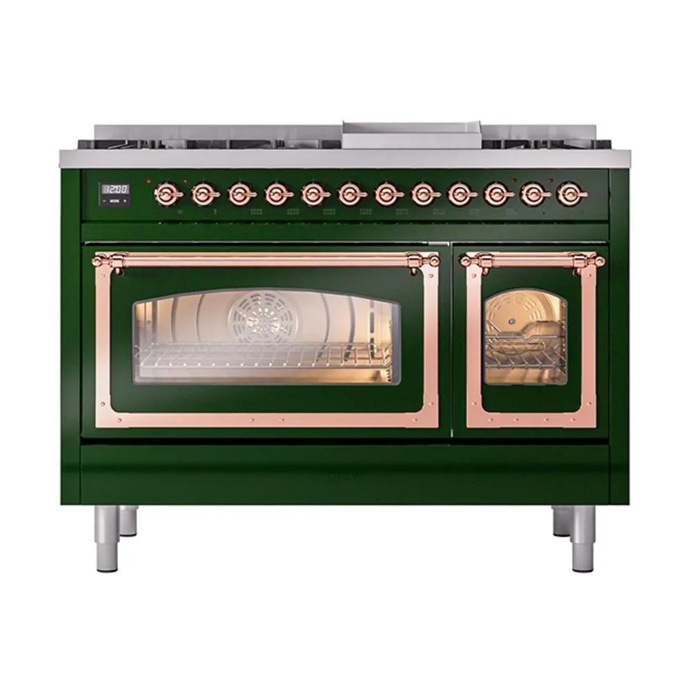 Ilve UN48FNMPEGPLP Ilve Un48Fnmpegplp Nostalgie Ii Noblesse 48" Dual Fuel Range (8 Sealed Burners   Griddle, Liquid Propane, Triple Glass Door, Emerald Green, Copper)