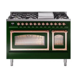 Ilve UN48FNMPEGPLP Ilve Un48Fnmpegplp Nostalgie Ii Noblesse 48" Dual Fuel Range (8 Sealed Burners   Griddle, Liquid Propane, Triple Glass Door, Emerald Green, Copper)