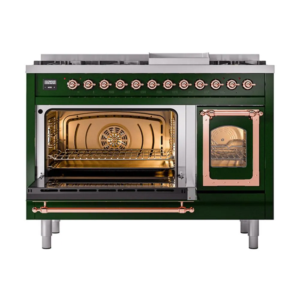 Ilve UN48FNMPEGPLP Ilve Un48Fnmpegplp Nostalgie Ii Noblesse 48" Dual Fuel Range (8 Sealed Burners   Griddle, Liquid Propane, Triple Glass Door, Emerald Green, Copper)