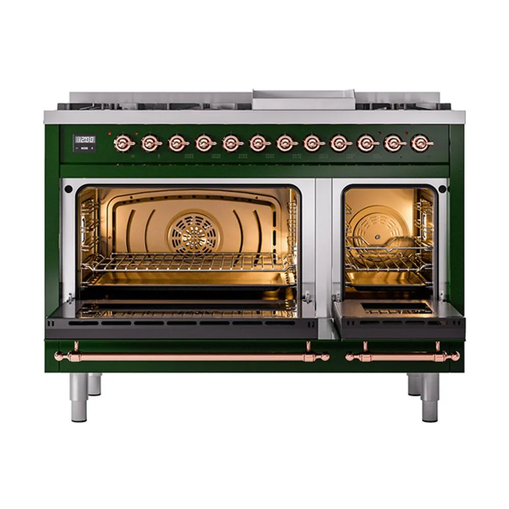 Ilve UN48FNMPEGPLP Ilve Un48Fnmpegplp Nostalgie Ii Noblesse 48" Dual Fuel Range (8 Sealed Burners   Griddle, Liquid Propane, Triple Glass Door, Emerald Green, Copper)