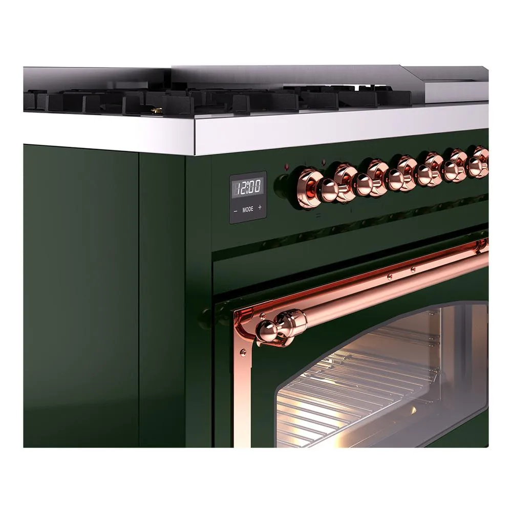 Ilve UN48FNMPEGPLP Ilve Un48Fnmpegplp Nostalgie Ii Noblesse 48" Dual Fuel Range (8 Sealed Burners   Griddle, Liquid Propane, Triple Glass Door, Emerald Green, Copper)
