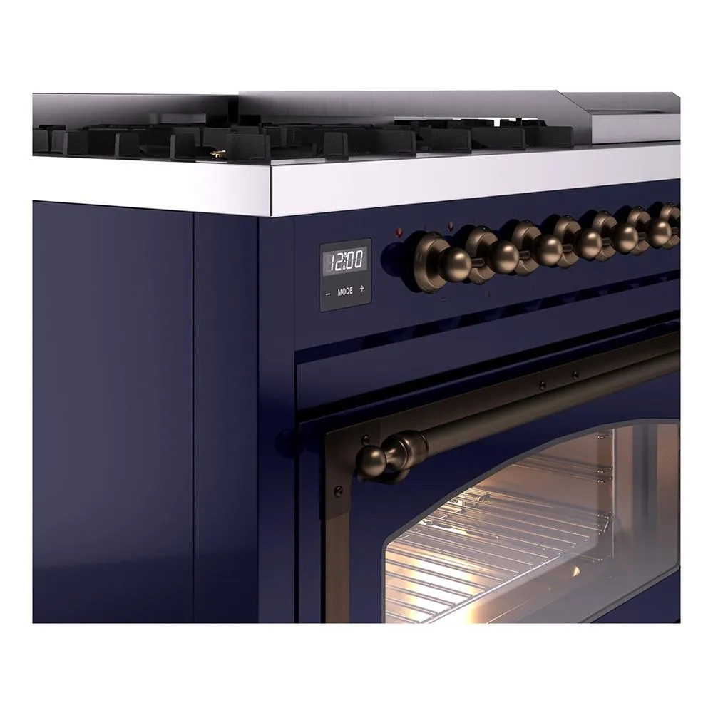 Ilve UN48FNMPMBBLP Ilve Un48Fnmpmbblp Nostalgie Ii Noblesse 48" Dual Fuel Range (8 Sealed Burners   Griddle, Liquid Propane, Triple Glass Door, Midnight Blue, Burnished)