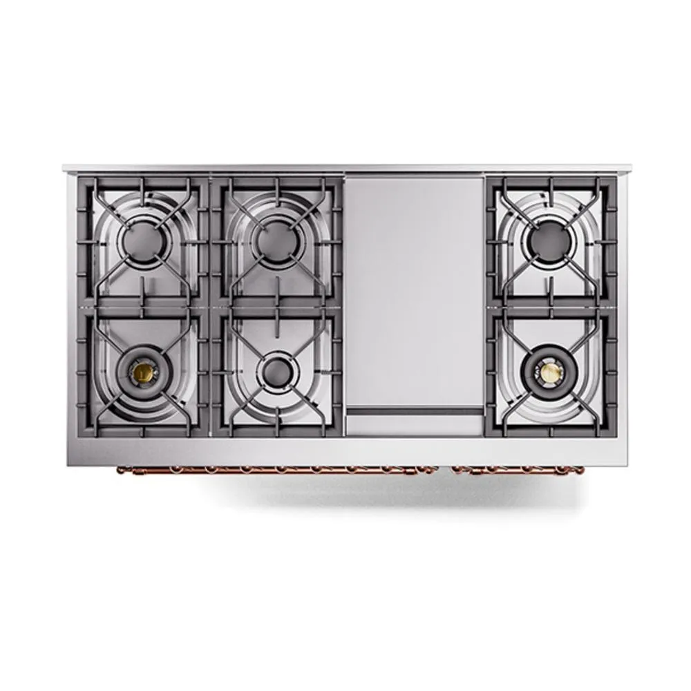 Ilve UN48FNMPMBPLP Ilve Un48Fnmpmbplp Nostalgie Ii Noblesse 48" Dual Fuel Range (8 Sealed Burners   Griddle, Liquid Propane, Triple Glass Door, Midnight Blue, Copper)