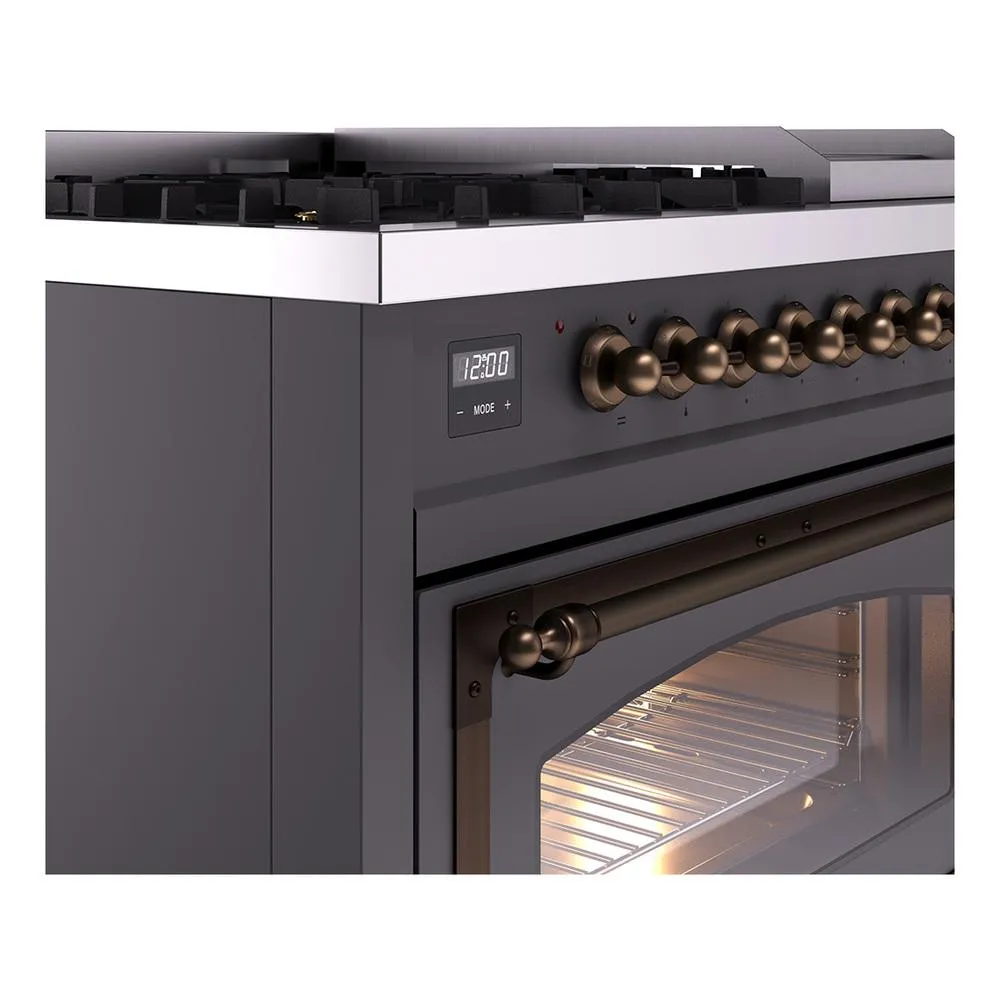 Ilve UN48FNMPMGBLP Ilve Un48Fnmpmgblp Nostalgie Ii Noblesse 48" Dual Fuel Range (8 Sealed Burners   Griddle, Liquid Propane, Triple Glass Door, Graphite Matte, Burnished)