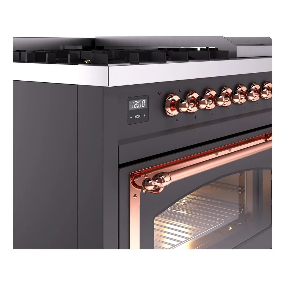Ilve UN48FNMPMGP Ilve Un48Fnmpmgp Nostalgie Ii Noblesse 48" Dual Fuel Range (8 Sealed Burners   Griddle, Natural Gas, Triple Glass Door, Graphite Matte, Copper)