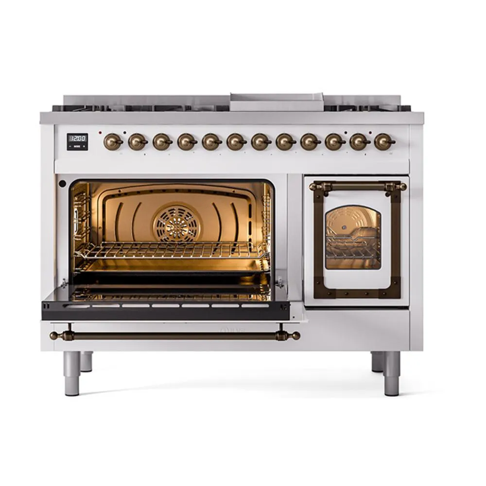 Ilve UN48FNMPRAB Ilve Un48Fnmprab Nostalgie Ii Noblesse 48" Dual Fuel Range (8 Sealed Burners   Griddle, Natural Gas, Triple Glass Door, Ral, Burnished)