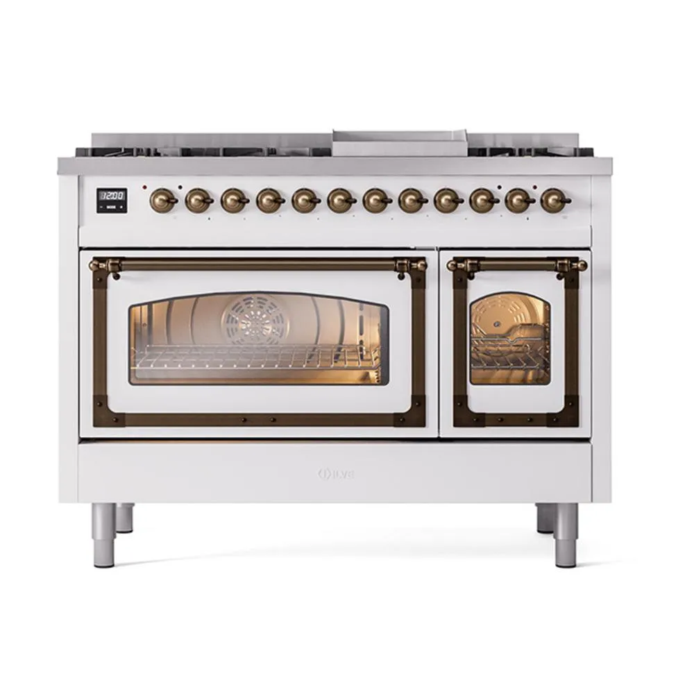 Ilve UN48FNMPRAB Ilve Un48Fnmprab Nostalgie Ii Noblesse 48" Dual Fuel Range (8 Sealed Burners   Griddle, Natural Gas, Triple Glass Door, Ral, Burnished)