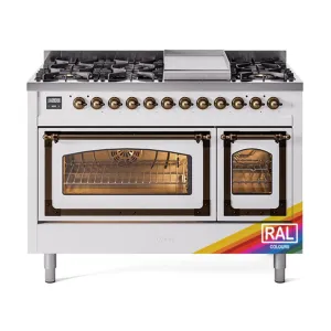 Ilve UN48FNMPRAB Ilve Un48Fnmprab Nostalgie Ii Noblesse 48" Dual Fuel Range (8 Sealed Burners   Griddle, Natural Gas, Triple Glass Door, Ral, Burnished)