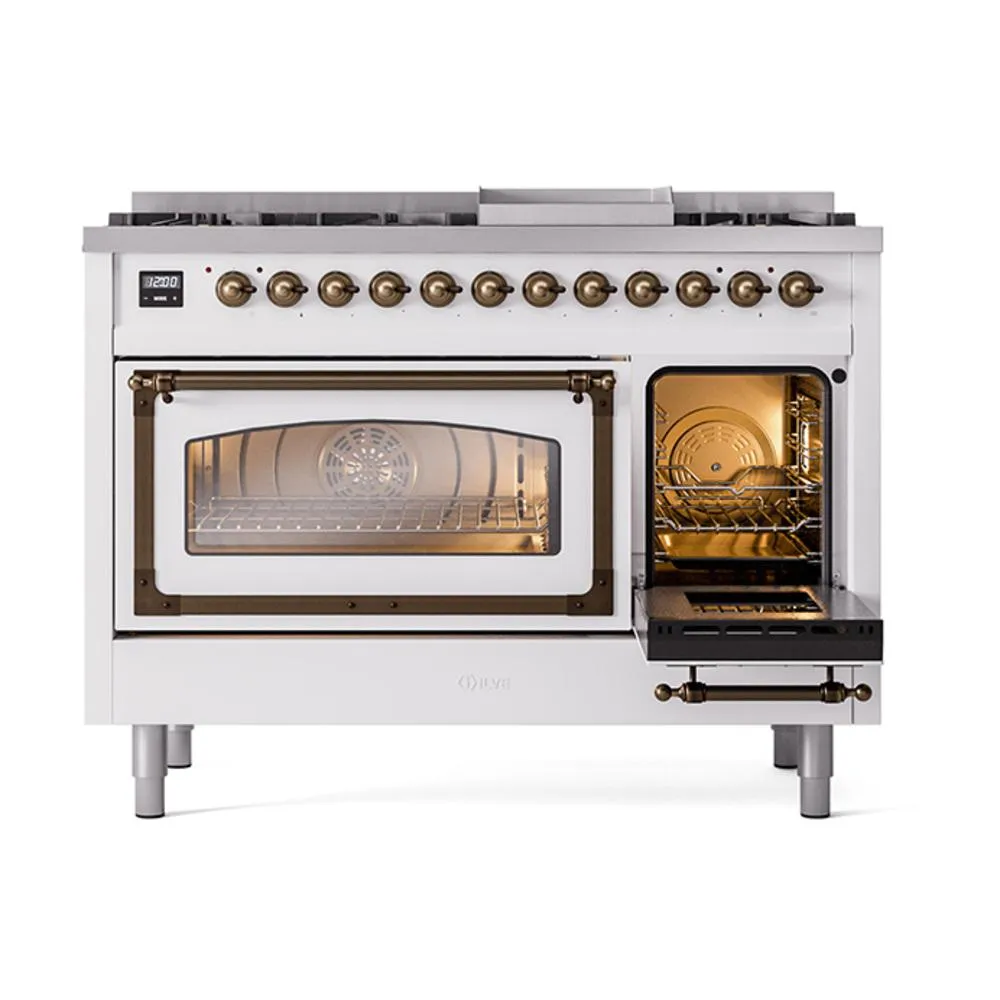 Ilve UN48FNMPRAB Ilve Un48Fnmprab Nostalgie Ii Noblesse 48" Dual Fuel Range (8 Sealed Burners   Griddle, Natural Gas, Triple Glass Door, Ral, Burnished)