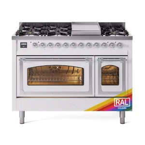 Ilve UN48FNMPRACLP Ilve Un48Fnmpraclp Nostalgie Ii Noblesse 48" Dual Fuel Range (8 Sealed Burners   Griddle, Liquid Propane, Triple Glass Door, Ral, Chrome)