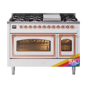 Ilve UN48FNMPRAP Ilve Un48Fnmprap Nostalgie Ii Noblesse 48" Dual Fuel Range (8 Sealed Burners   Griddle, Natural Gas, Triple Glass Door, Ral, Copper)