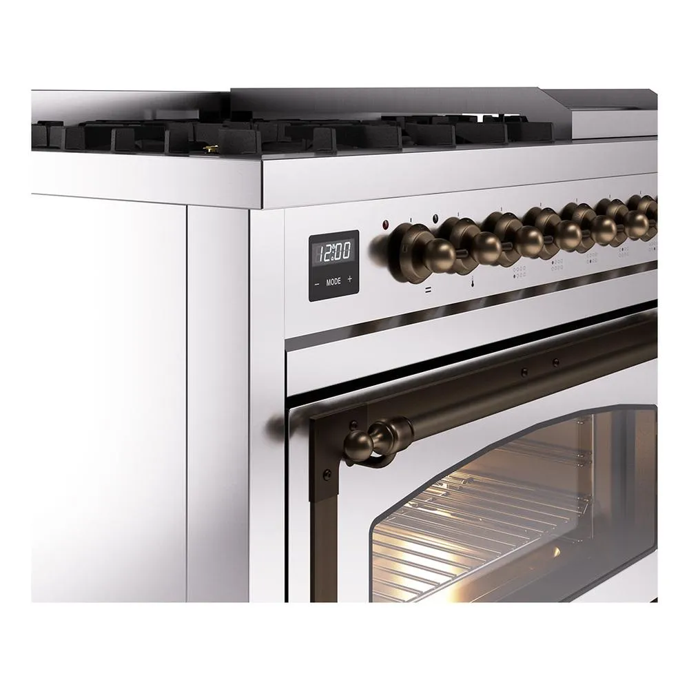 Ilve UN48FNMPSSB Ilve Un48Fnmpssb Nostalgie Ii Noblesse 48" Dual Fuel Range (8 Sealed Burners   Griddle, Natural Gas, Triple Glass Door, Stainless Steel, Burnished)