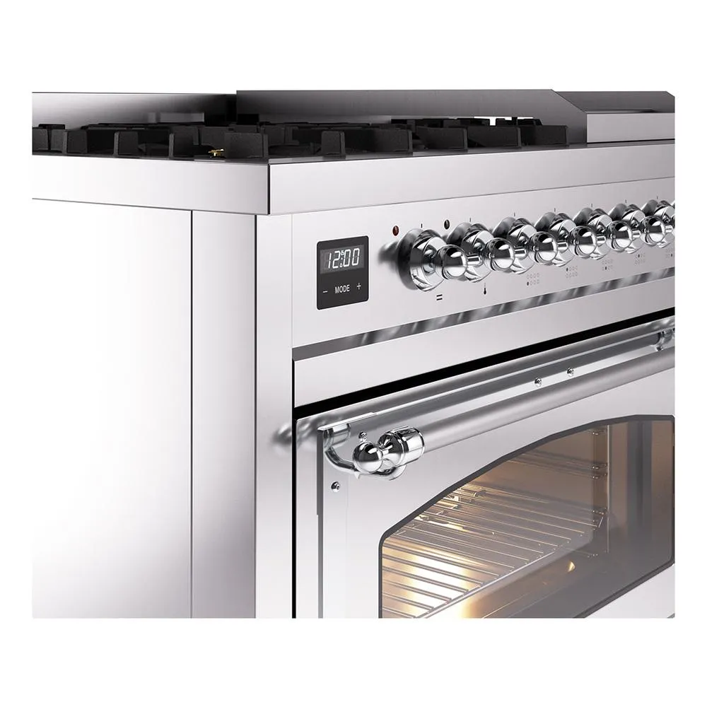 Ilve UN48FNMPSSCLP Ilve Un48Fnmpssclp Nostalgie Ii Noblesse 48" Dual Fuel Range (8 Sealed Burners   Griddle, Liquid Propane, Triple Glass Door, Stainless Steel, Chrome)