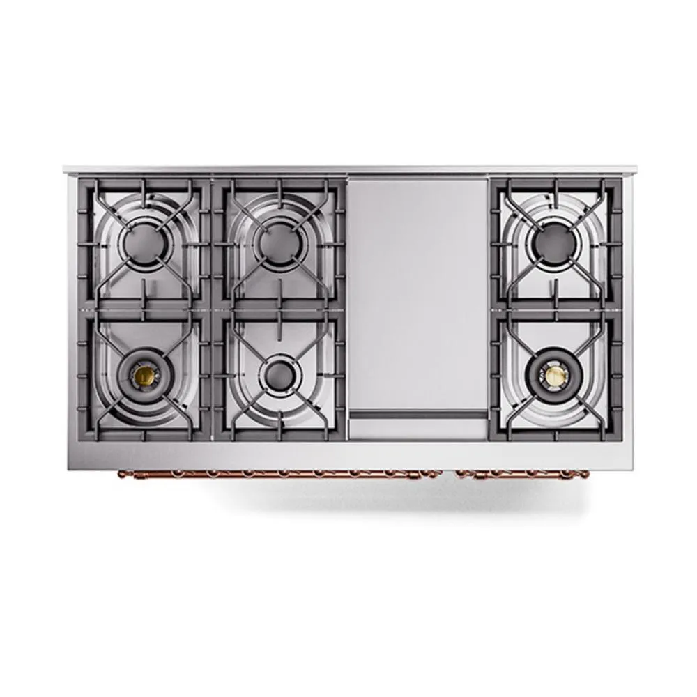Ilve UN48FNMPSSPLP Ilve Un48Fnmpssplp Nostalgie Ii Noblesse 48" Dual Fuel Range (8 Sealed Burners   Griddle, Liquid Propane, Triple Glass Door, Stainless Steel, Copper)