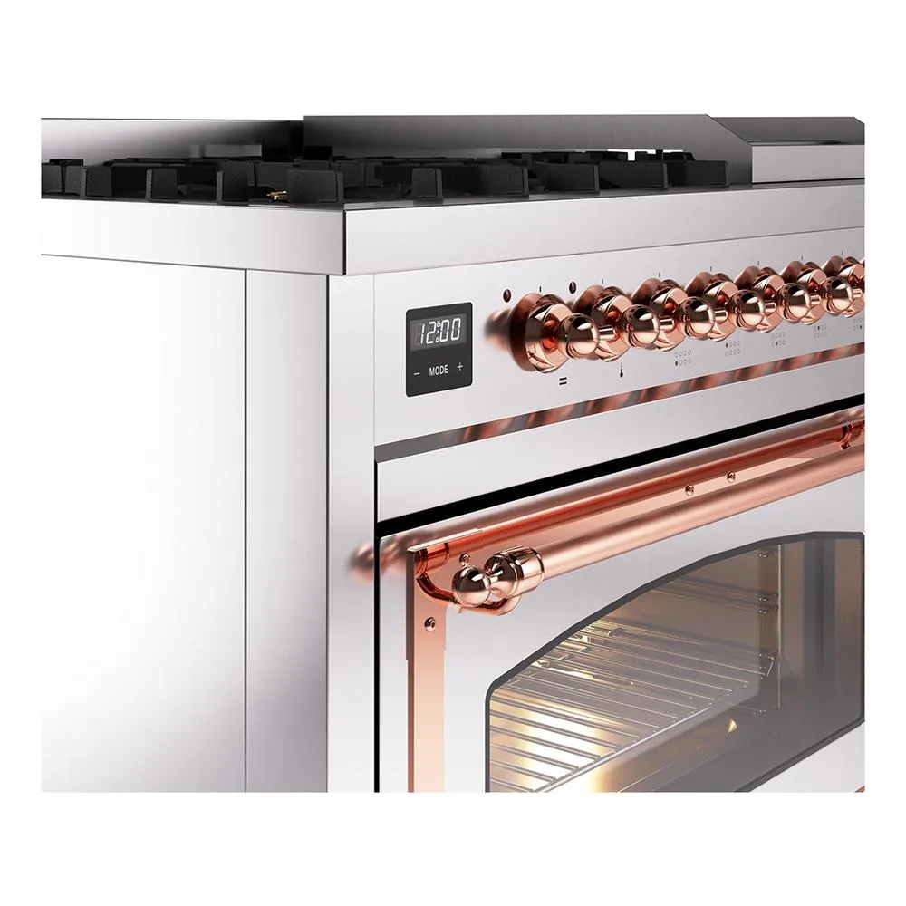 Ilve UN48FNMPSSPLP Ilve Un48Fnmpssplp Nostalgie Ii Noblesse 48" Dual Fuel Range (8 Sealed Burners   Griddle, Liquid Propane, Triple Glass Door, Stainless Steel, Copper)