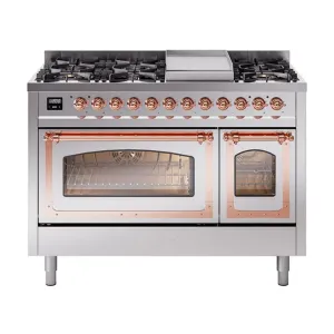 Ilve UN48FNMPSSPLP Ilve Un48Fnmpssplp Nostalgie Ii Noblesse 48" Dual Fuel Range (8 Sealed Burners   Griddle, Liquid Propane, Triple Glass Door, Stainless Steel, Copper)