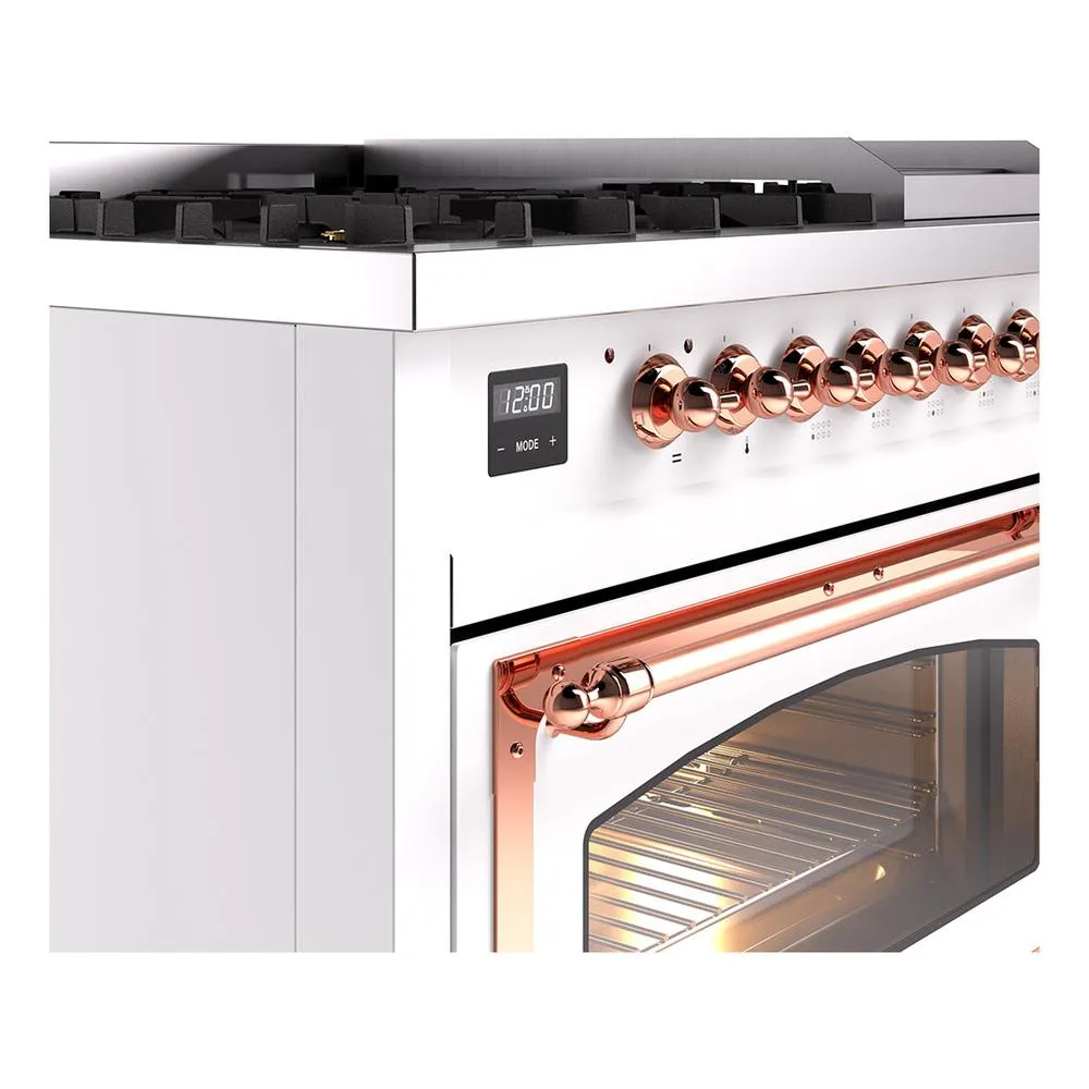 Ilve UN48FNMPWHP Ilve Un48Fnmpwhp Nostalgie Ii Noblesse 48" Dual Fuel Range (8 Sealed Burners   Griddle, Natural Gas, Triple Glass Door, White, Copper)