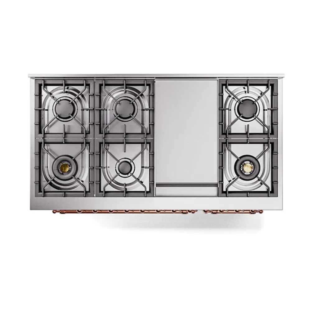 Ilve UN48FNMPWHP Ilve Un48Fnmpwhp Nostalgie Ii Noblesse 48" Dual Fuel Range (8 Sealed Burners   Griddle, Natural Gas, Triple Glass Door, White, Copper)