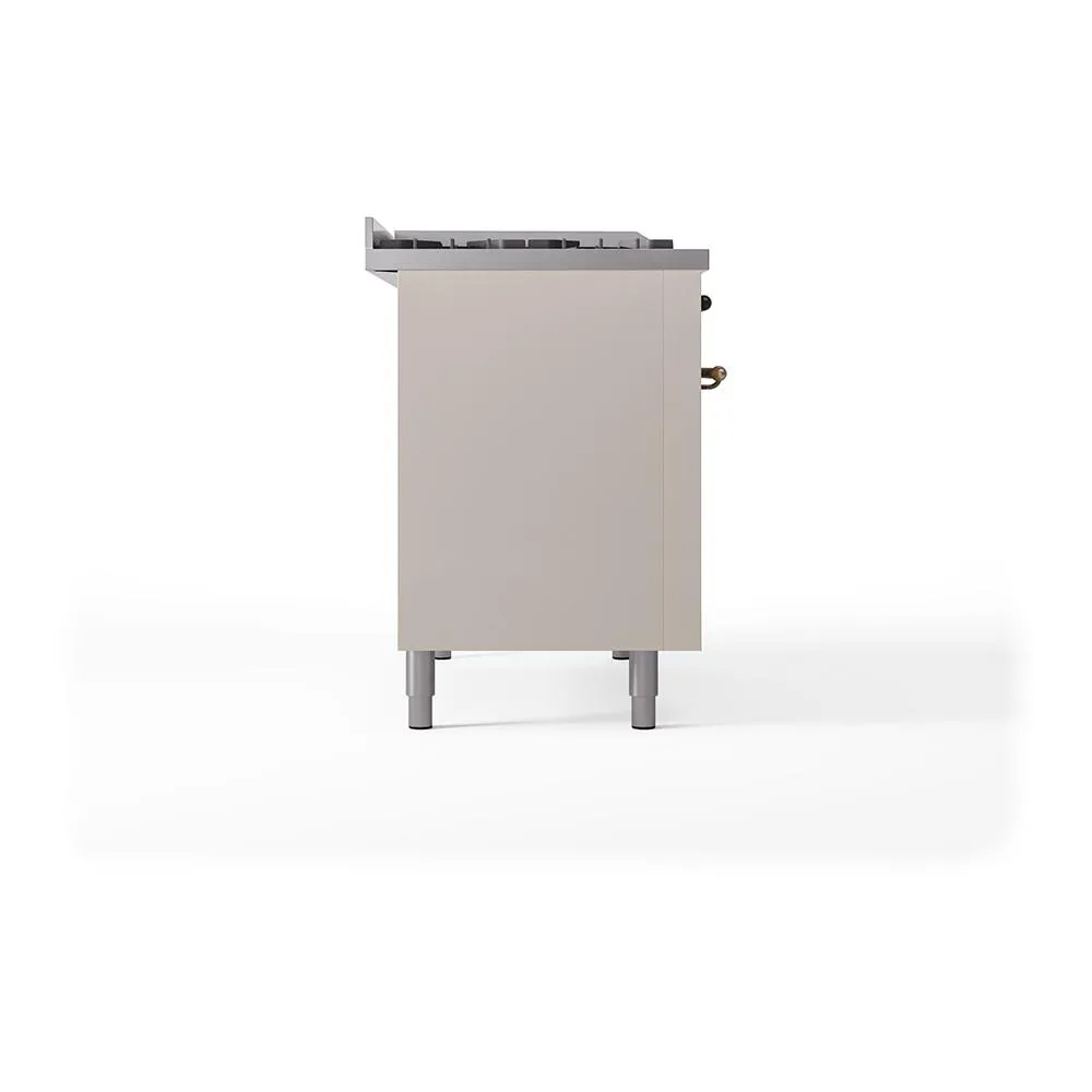 Ilve UN48FQNMPAWBLP Ilve Un48Fqnmpawblp Nostalgie Ii Noblesse 48" Dual Fuel Range (8 Sealed Burners   Griddle, Liquid Propane, Solid Door, Antique White, Burnished)