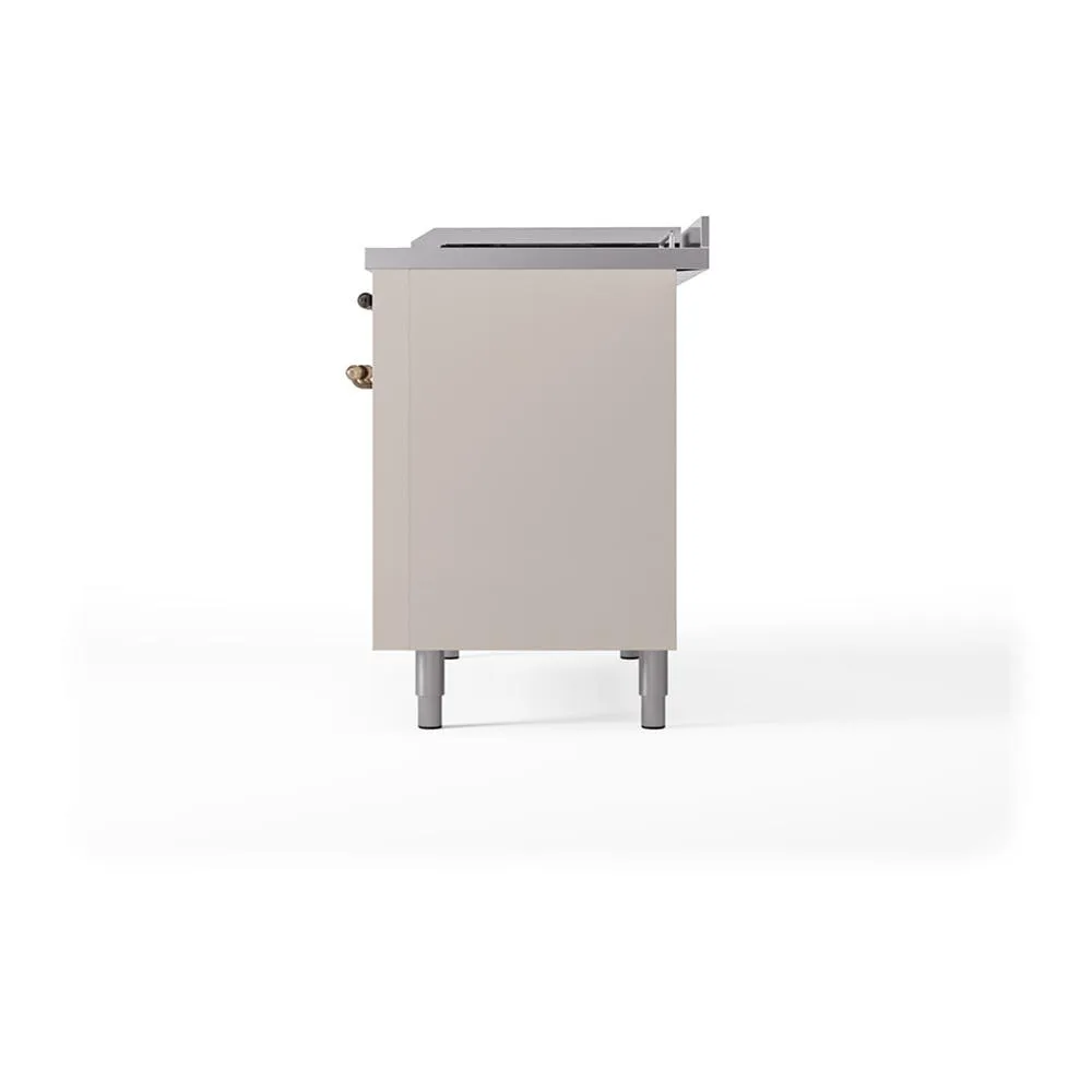 Ilve UN48FQNMPAWBLP Ilve Un48Fqnmpawblp Nostalgie Ii Noblesse 48" Dual Fuel Range (8 Sealed Burners   Griddle, Liquid Propane, Solid Door, Antique White, Burnished)
