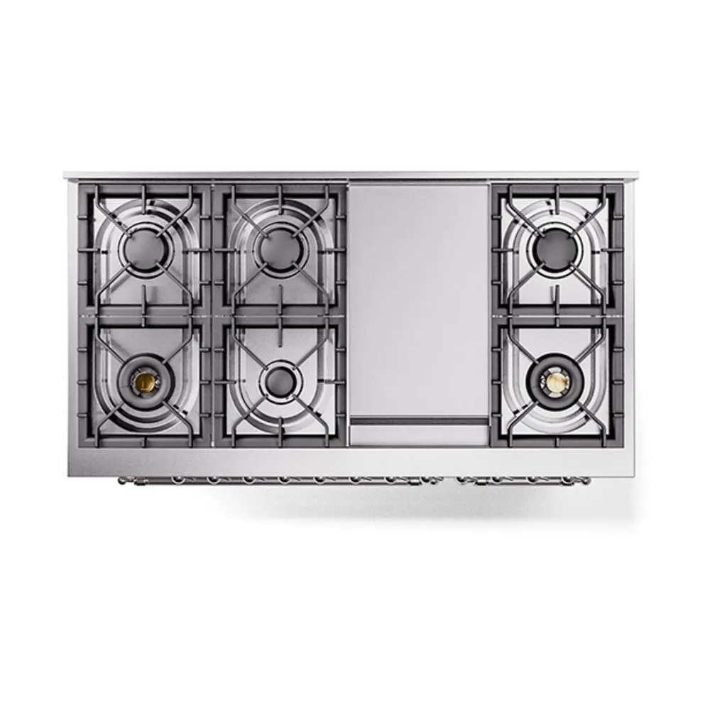 Ilve UN48FQNMPAWC Ilve Un48Fqnmpawc Nostalgie Ii Noblesse 48" Dual Fuel Range (8 Sealed Burners   Griddle, Natural Gas, Solid Door, Antique White, Chrome)