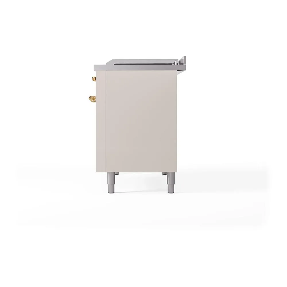 Ilve UN48FQNMPAWG Ilve Un48Fqnmpawg Nostalgie Ii Noblesse 48" Dual Fuel Range (8 Sealed Burners   Griddle, Natural Gas, Solid Door, Antique White, Brass)
