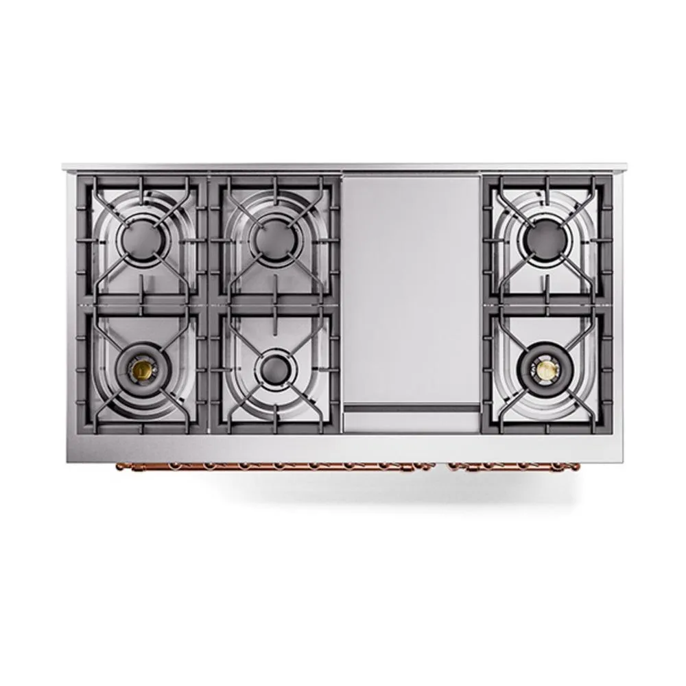 Ilve UN48FQNMPAWP Ilve Un48Fqnmpawp Nostalgie Ii Noblesse 48" Dual Fuel Range (8 Sealed Burners   Griddle, Natural Gas, Solid Door, Antique White, Copper)