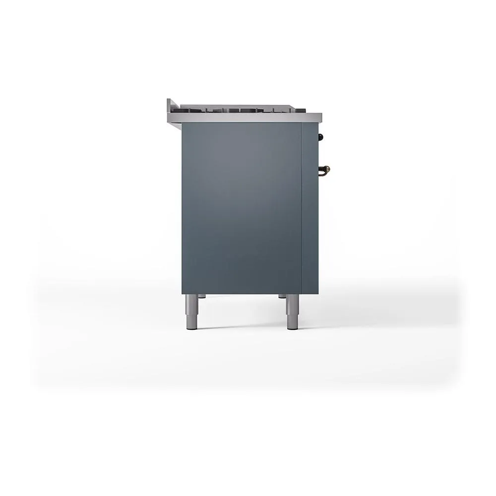 Ilve UN48FQNMPBGB Ilve Un48Fqnmpbgb Nostalgie Ii Noblesse 48" Dual Fuel Range (8 Sealed Burners   Griddle, Natural Gas, Solid Door, Blue Grey, Burnished)