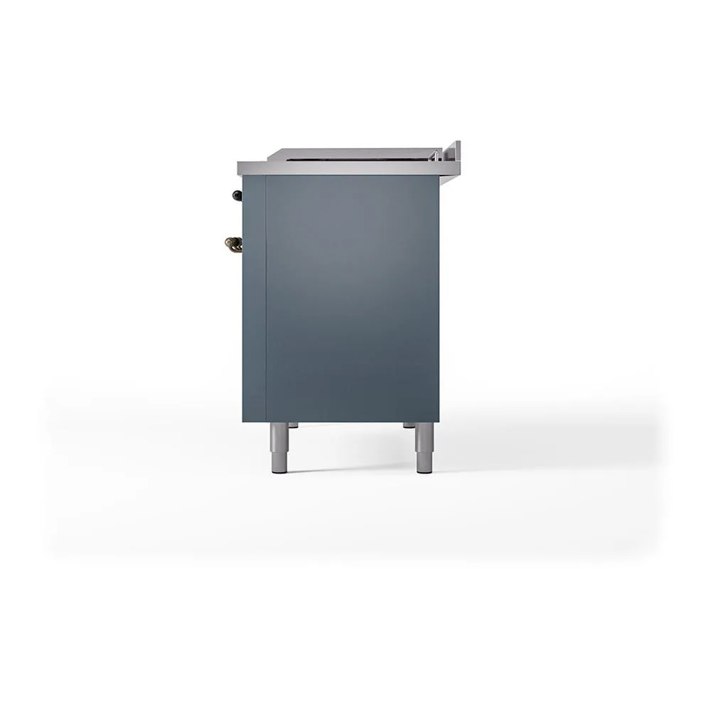 Ilve UN48FQNMPBGBLP Ilve Un48Fqnmpbgblp Nostalgie Ii Noblesse 48" Dual Fuel Range (8 Sealed Burners   Griddle, Liquid Propane, Solid Door, Blue Grey, Burnished)