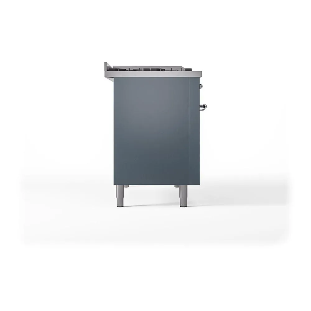 Ilve UN48FQNMPBGCLP Ilve Un48Fqnmpbgclp Nostalgie Ii Noblesse 48" Dual Fuel Range (8 Sealed Burners   Griddle, Liquid Propane, Solid Door, Blue Grey, Chrome)