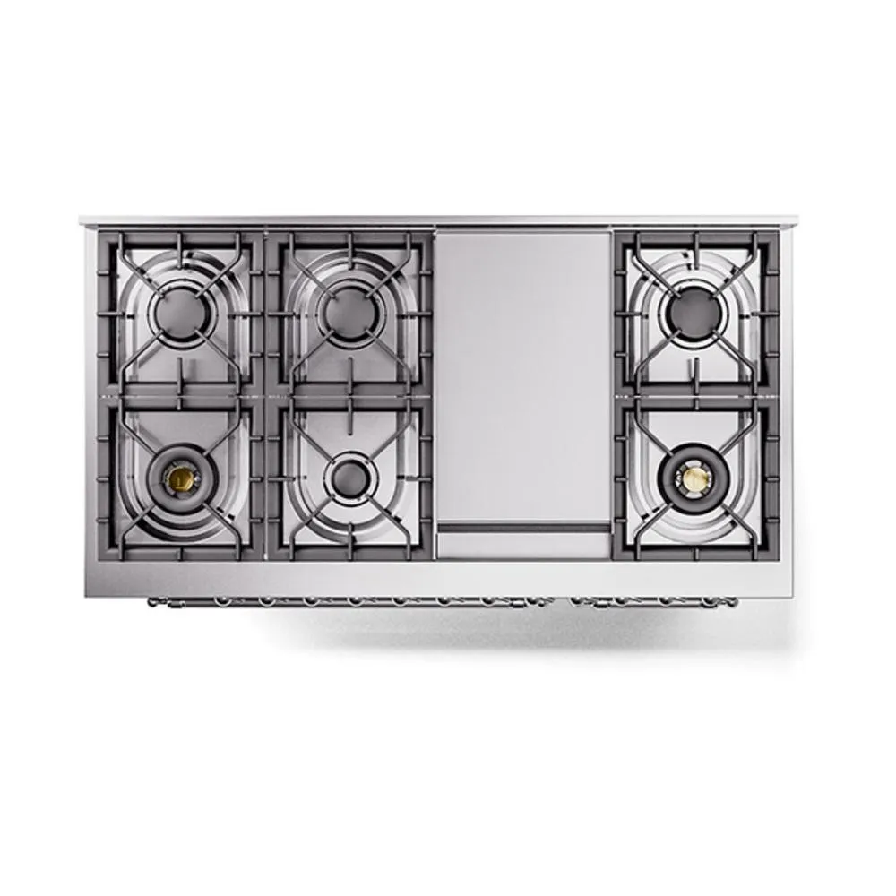 Ilve UN48FQNMPBGCLP Ilve Un48Fqnmpbgclp Nostalgie Ii Noblesse 48" Dual Fuel Range (8 Sealed Burners   Griddle, Liquid Propane, Solid Door, Blue Grey, Chrome)