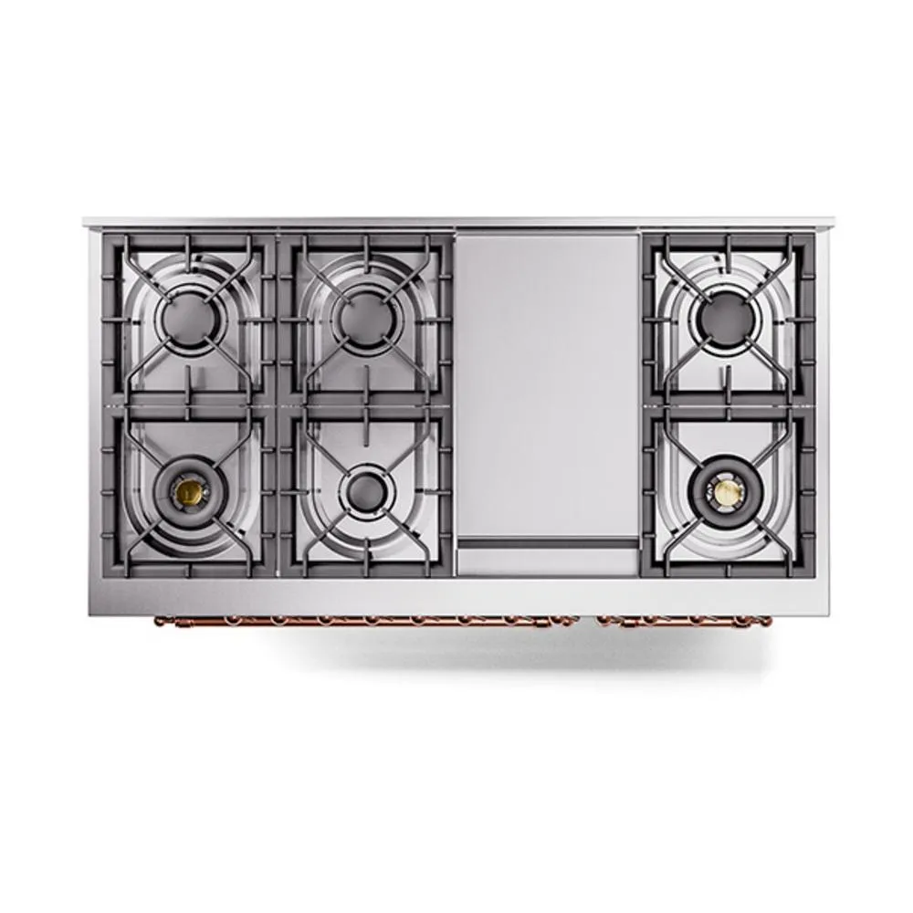 Ilve UN48FQNMPBGP Ilve Un48Fqnmpbgp Nostalgie Ii Noblesse 48" Dual Fuel Range (8 Sealed Burners   Griddle, Natural Gas, Solid Door, Blue Grey, Copper)