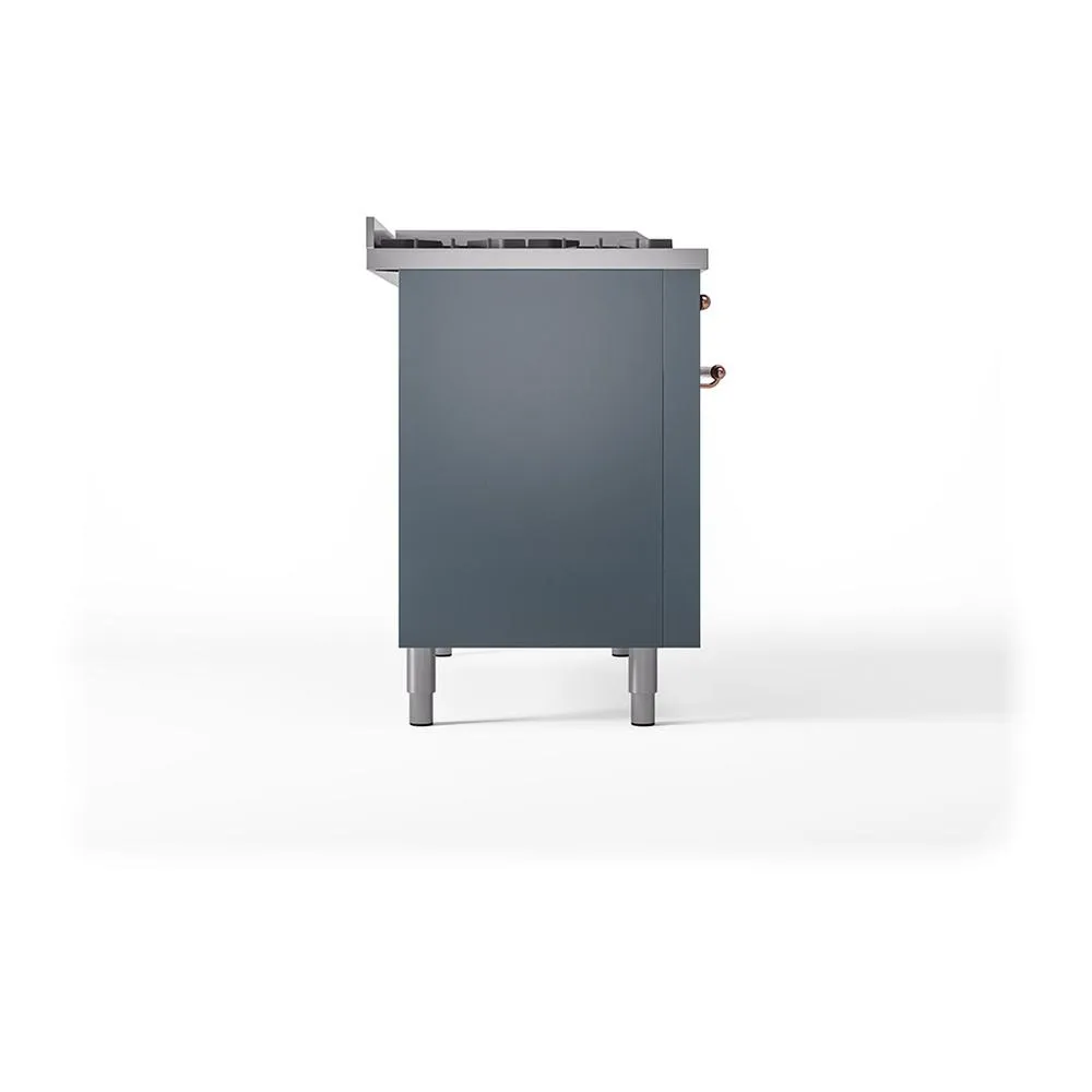 Ilve UN48FQNMPBGP Ilve Un48Fqnmpbgp Nostalgie Ii Noblesse 48" Dual Fuel Range (8 Sealed Burners   Griddle, Natural Gas, Solid Door, Blue Grey, Copper)