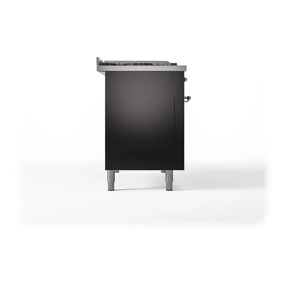 Ilve UN48FQNMPBKC Ilve Un48Fqnmpbkc Nostalgie Ii Noblesse 48" Dual Fuel Range (8 Sealed Burners   Griddle, Natural Gas, Solid Door, Glossy Black, Chrome)