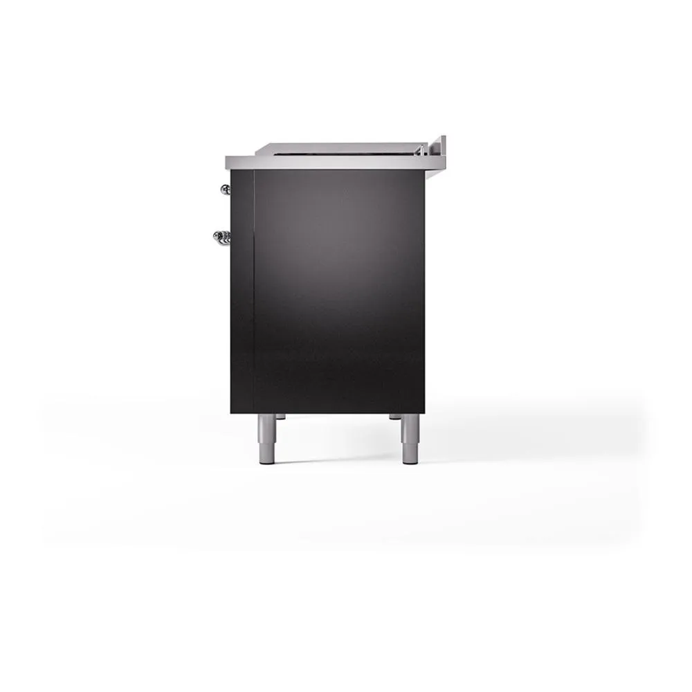 Ilve UN48FQNMPBKC Ilve Un48Fqnmpbkc Nostalgie Ii Noblesse 48" Dual Fuel Range (8 Sealed Burners   Griddle, Natural Gas, Solid Door, Glossy Black, Chrome)