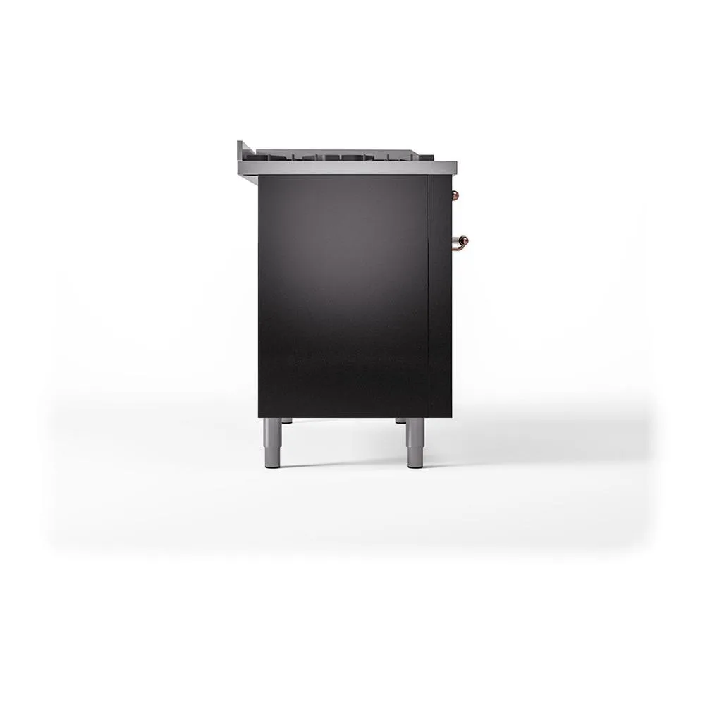 Ilve UN48FQNMPBKP Ilve Un48Fqnmpbkp Nostalgie Ii Noblesse 48" Dual Fuel Range (8 Sealed Burners   Griddle, Natural Gas, Solid Door, Glossy Black, Copper)