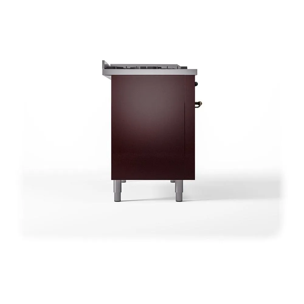 Ilve UN48FQNMPBUB Ilve Un48Fqnmpbub Nostalgie Ii Noblesse 48" Dual Fuel Range (8 Sealed Burners   Griddle, Natural Gas, Solid Door, Burgundy, Burnished)