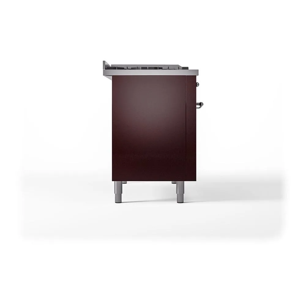 Ilve UN48FQNMPBUC Ilve Un48Fqnmpbuc Nostalgie Ii Noblesse 48" Dual Fuel Range (8 Sealed Burners   Griddle, Natural Gas, Solid Door, Burgundy, Chrome)