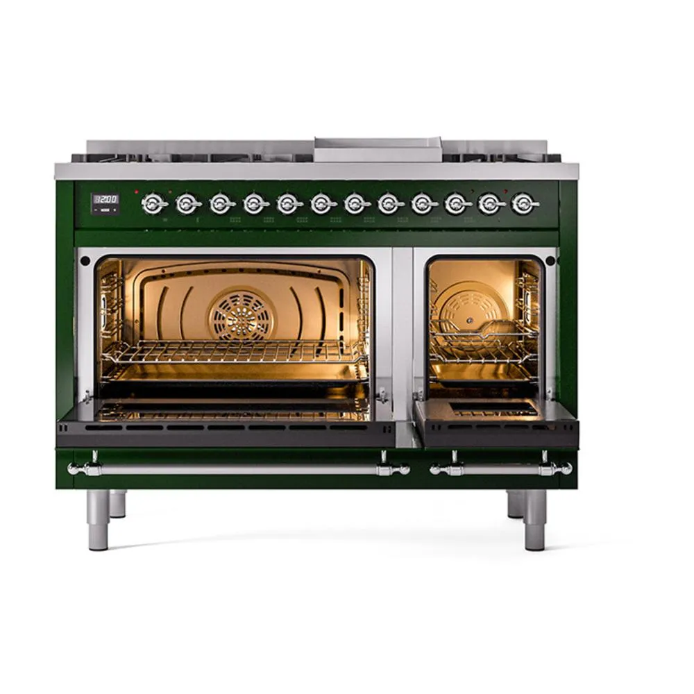 Ilve UN48FQNMPEGCLP Ilve Un48Fqnmpegclp Nostalgie Ii Noblesse 48" Dual Fuel Range (8 Sealed Burners   Griddle, Liquid Propane, Solid Door, Emerald Green, Chrome)